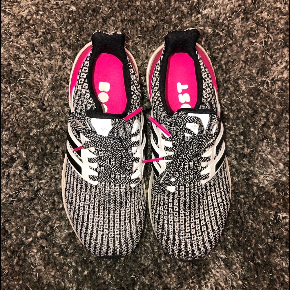 BLACK PINK AND WHITE ULTRA BOOST